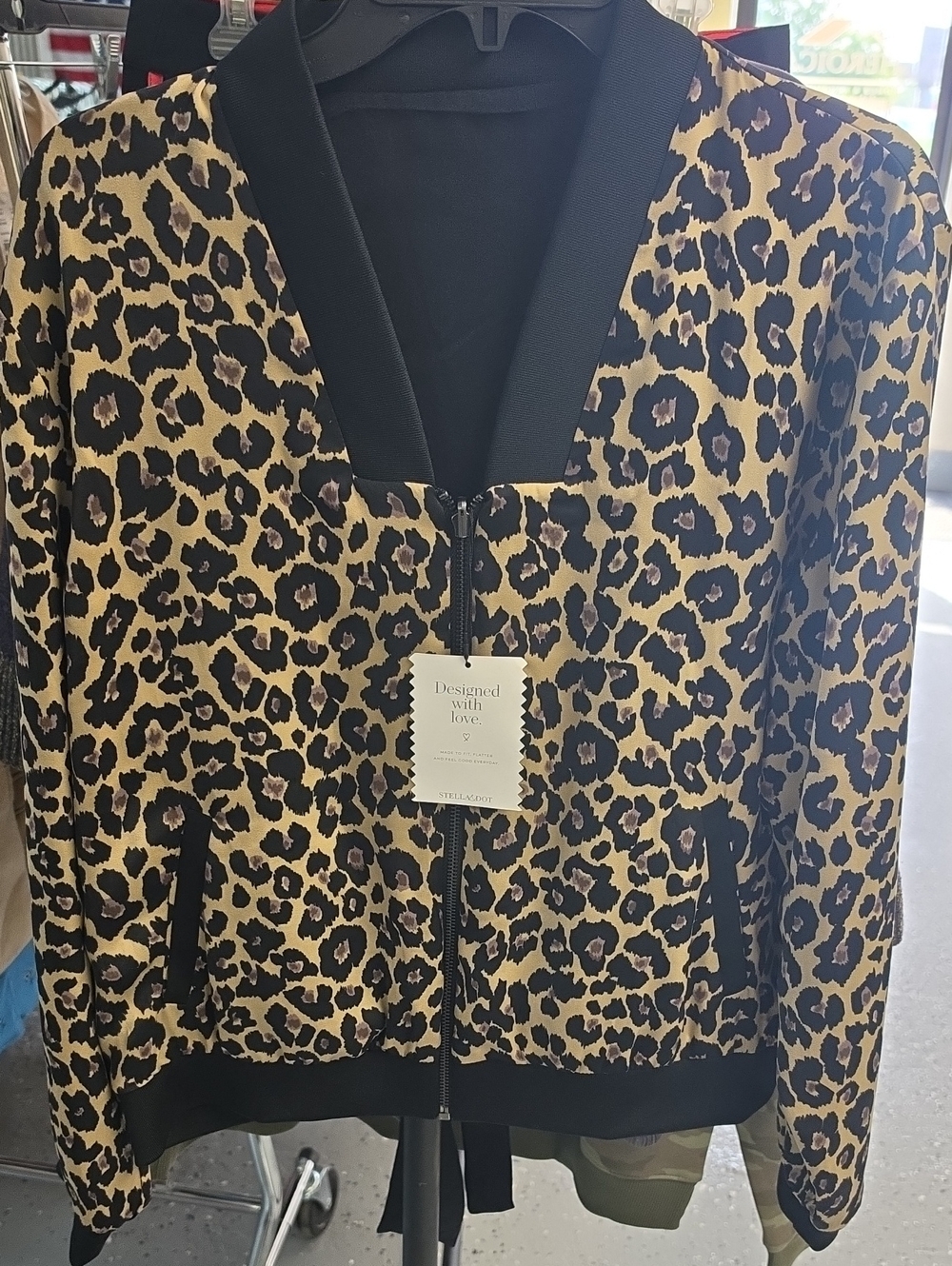 Stella & Dot Leopard Print Bomber Jacket - Black & Tan